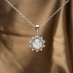 NEW Certified 1ct. t.w. Moissanite Halo Sun Necklace